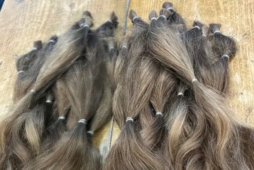 sections of tied hair donated for wig making