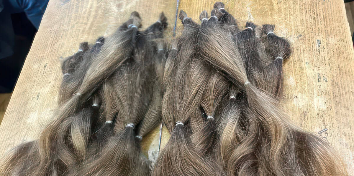 sections of tied hair donated for wig making