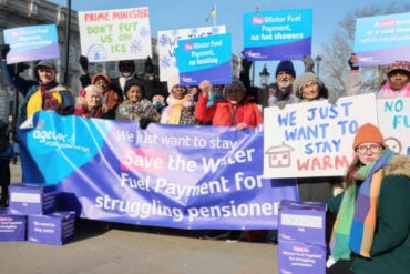 Group of campaigners with banners and placards