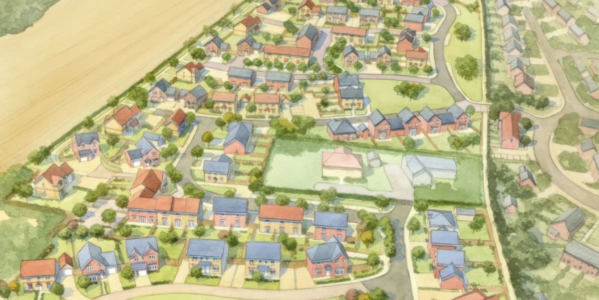 Artist's impression of aerial view of Lily Cross development in Godshill