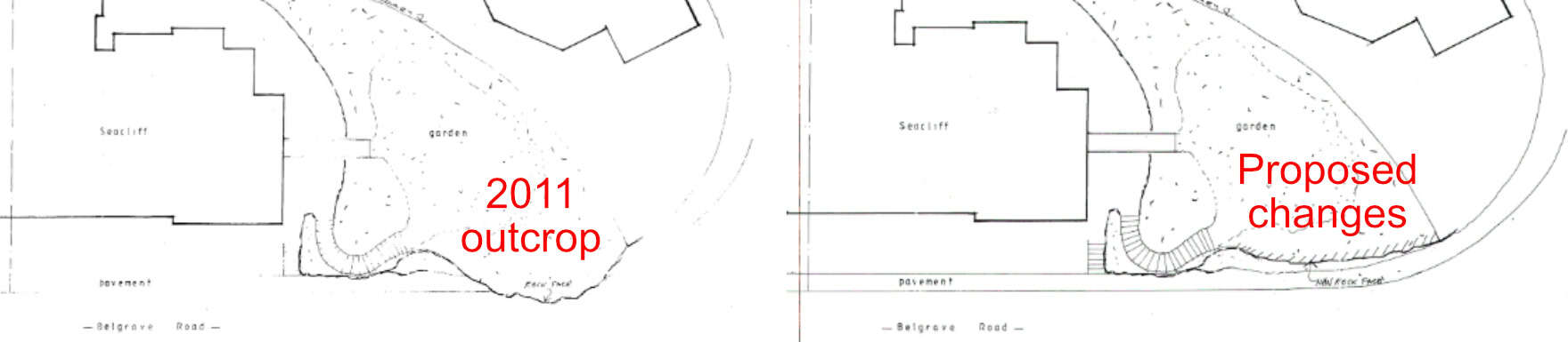 drawings showing plans to remove part of the overhang rock
