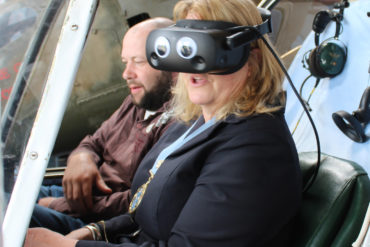 Dave Needham and Jacque Gazzard in flight simulator