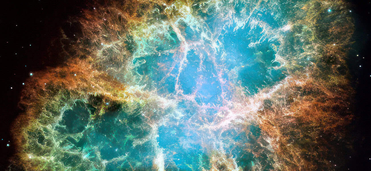 Crab nebula, the remains of a supernova, as seen by the Hubble Space Telescope
