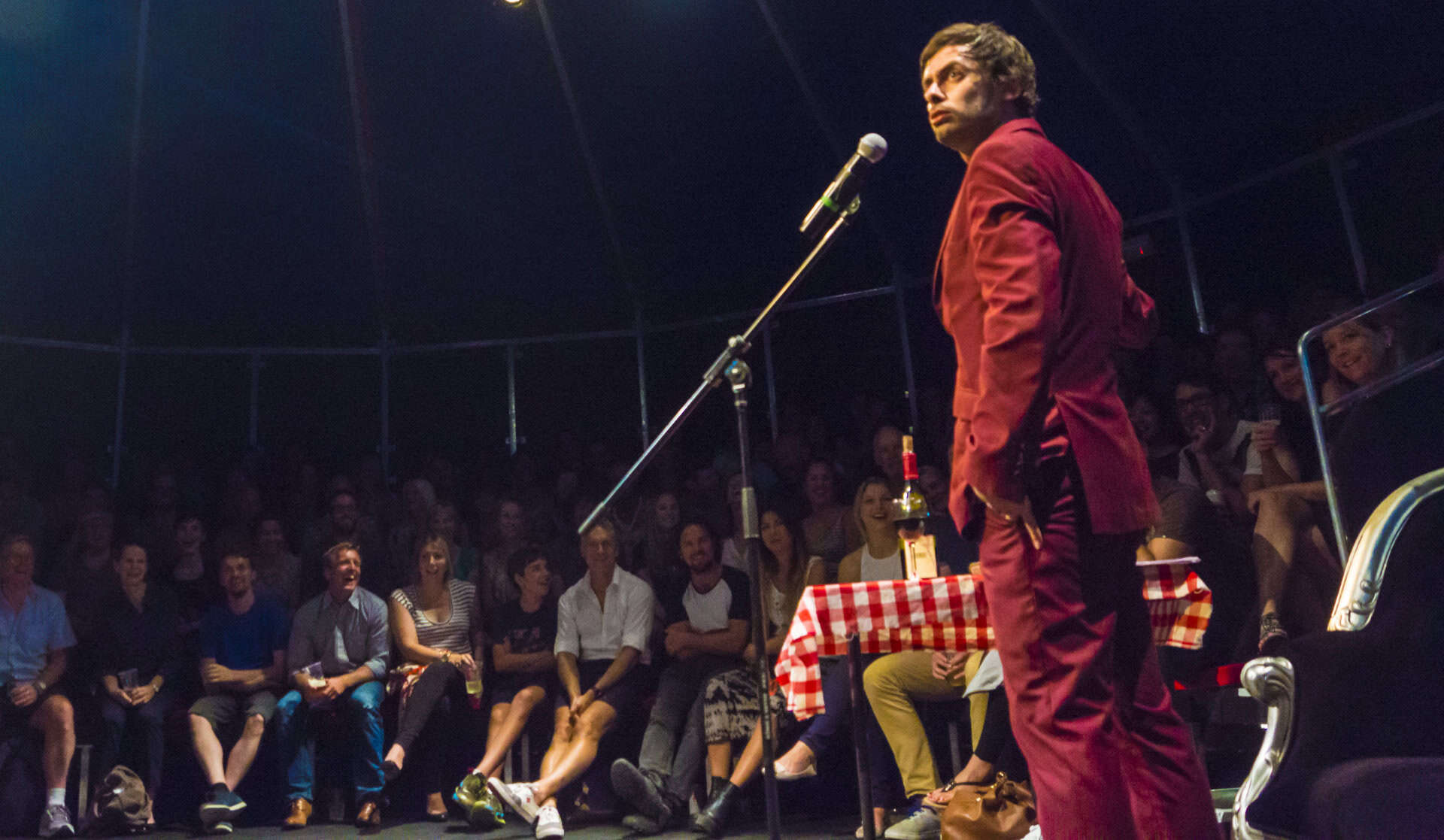 Marcel Lucont performing in front of an audience