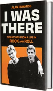 Book cover for Alan Edwards' I was There, showing photo of him and David Bowie