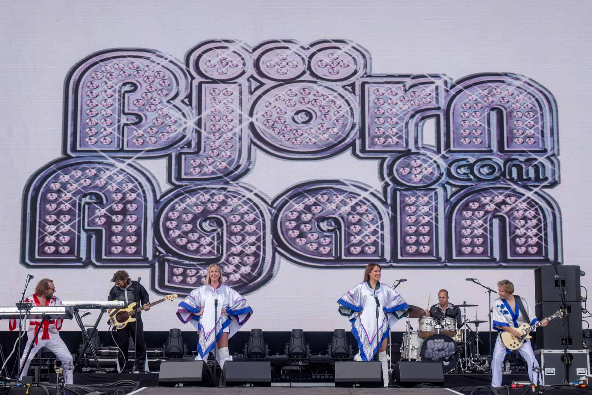 Bjorn Again on stage at IW Festival