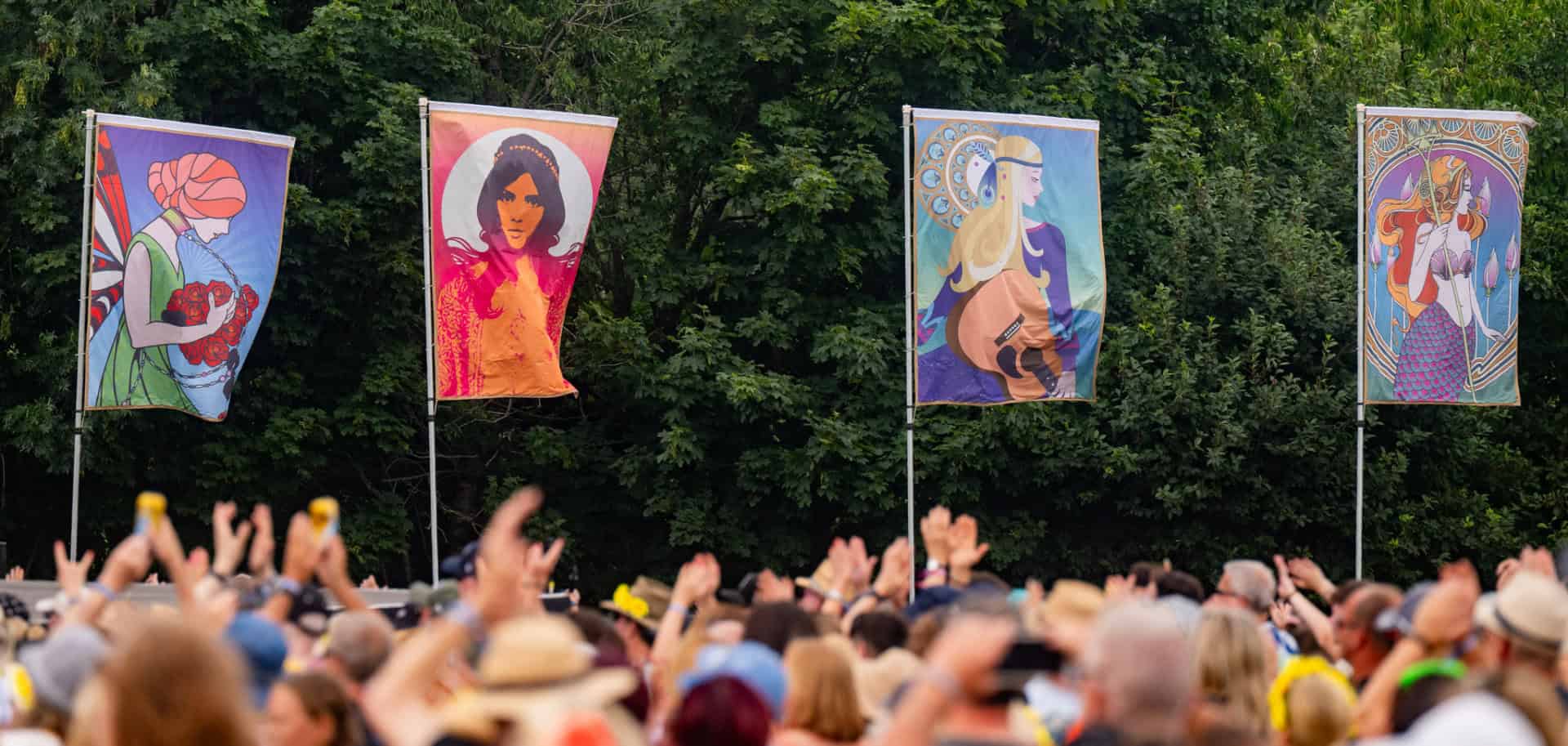 Festival flags made by Liz Cooke fluttering i int he wind