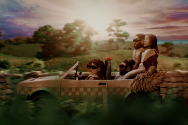 Wet Leg ‘Davina McCall’ video still of clay figures in a car