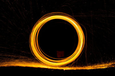 Circular fire lighting on dark background