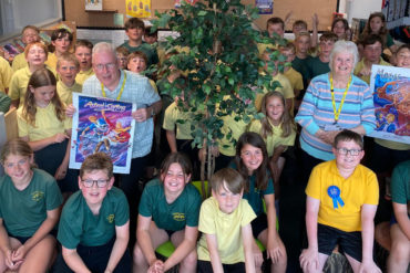Greenmount Library with pupils and the author and his wife