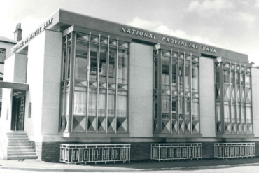 Exterior shot of the modernist NatWest bank in 1968