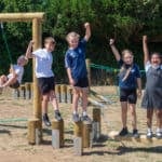 Children playing on the new equipment at Stroud Green Recreation Ground