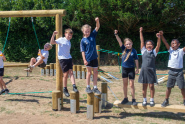 Children playing on the new equipment at Stroud Green Recreation Ground