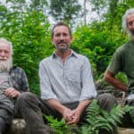 The three woodland workers, Jim Clinton Tom Murphy and Tom Sargeant in Brighstone Forest