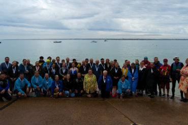 Wessex Cancer Support swimmers ready to start their swim across the Solent at 4.45am