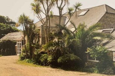 Exterior of Binnel Studios with palm trees and greenery in front of the building