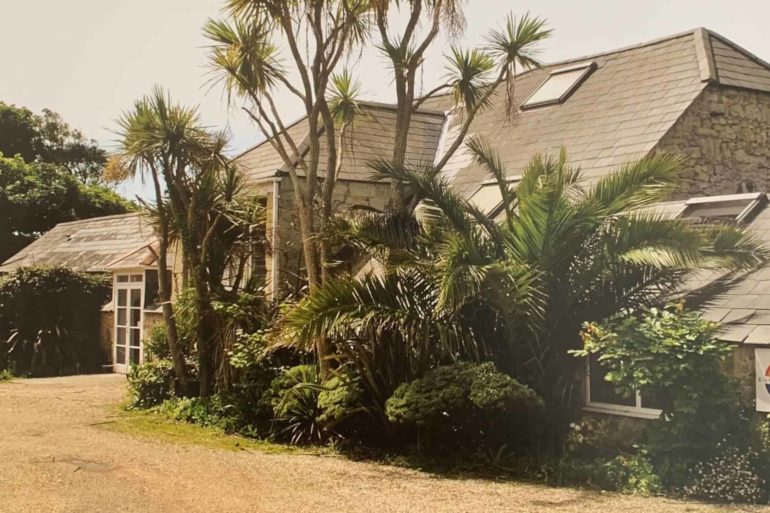 Exterior of Binnel Studios with palm trees and greenery in front of the building