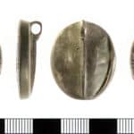Photo shows a medieval seal matrix which was used to make a mark in hot wax to seal letters and documents. This seal matrix was found by a metal detectorist on the Isle of Wight in 2006.