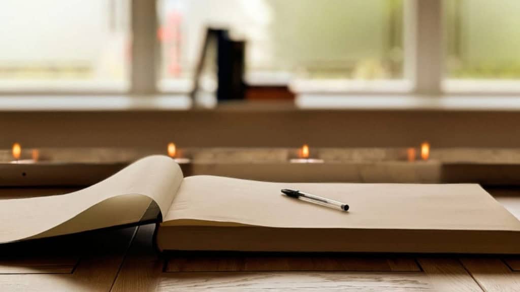 Mountbatten Hampshire’s Mountbatten Room – a quiet space for people of faith or no faith showing a book people can write in and candles burning in the background