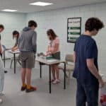 Pupils receiving their GCSE results at Medina College