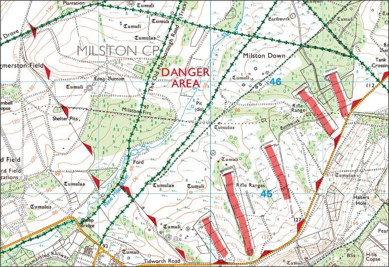 OS Map showing Part of Salisbury Plain Training Area with Lots of Public Access