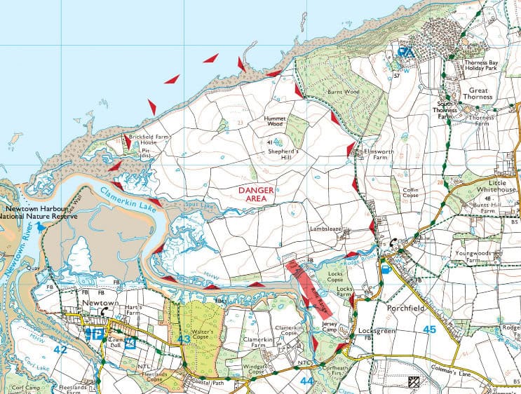 OS Map of Porchfield SERCA Training Area has no Public Access - Firing Range
