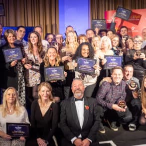 Red Funnel awards winners with their trophies and certificates