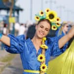 Carnival costume in blue and yellow to support Ukraine