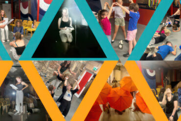 Montage of photos of aspiring young actors at the summer workshops