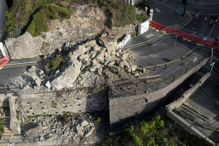 aerial view of the Belgrave Road rockfall