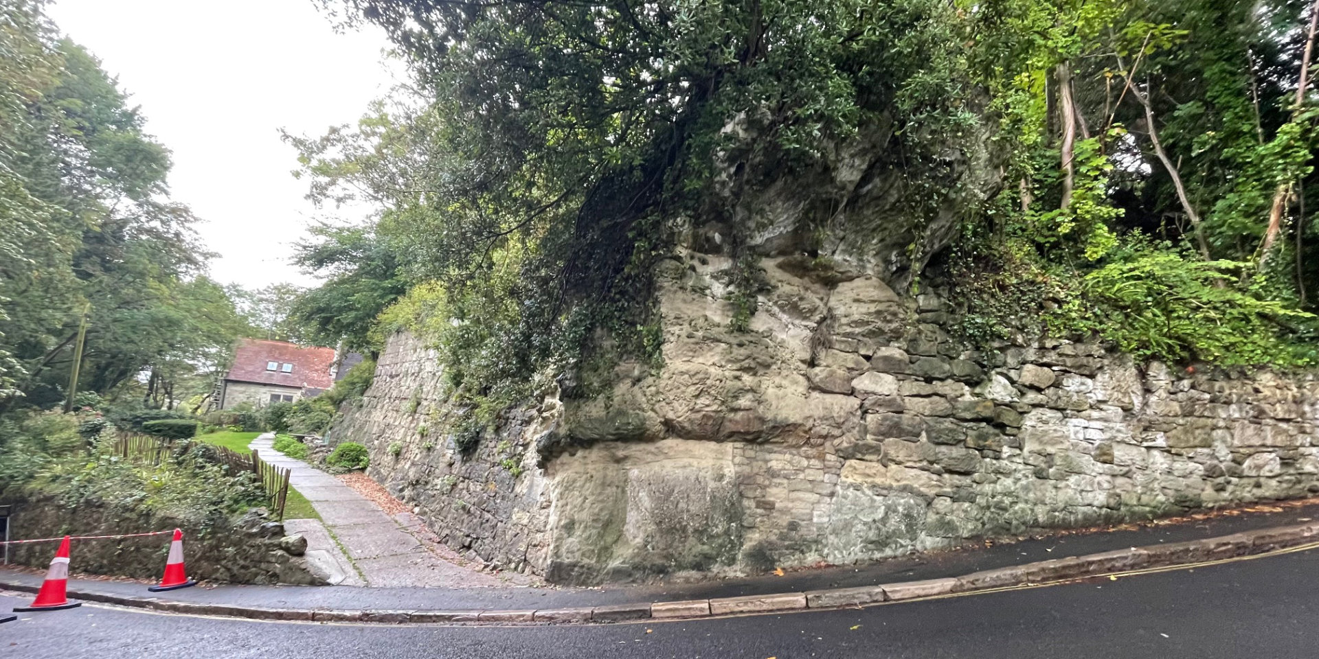 Bonchurch Shute closure sign and road cones
