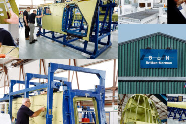collage of photos inside Britten-Norman Islander production factory