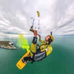 Aerial shot of Jake Scrace Kitesurfing over the Needles