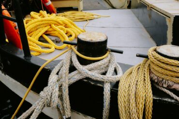 close up of ropes on a fishing boat