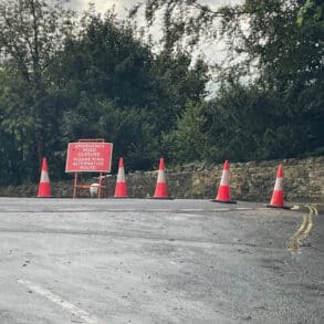 emergency road closure signs on bonchurch shute