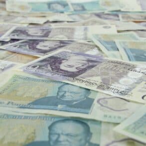 lots of five pound and twenty pound notes sterling cash money