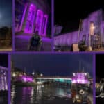 montage of buildings lit up in purple for PoTS awareness day