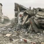 rubble of bombed out housing in gaza