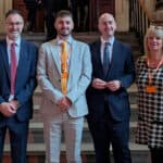 Richard Quigley MP and Ben Goldsborough MP giving a tour of Parliament to Zoe Panayi’s brother Charlie Panayi and her mother Eileen Punter before PMQs 1