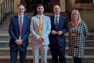 Richard Quigley MP and Ben Goldsborough MP giving a tour of Parliament to Zoe Panayi’s brother Charlie Panayi and her mother Eileen Punter before PMQs 1
