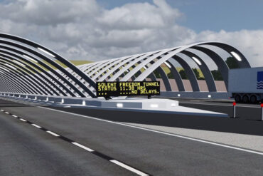 artist's impression showing traffic going into and coming out of tunnel