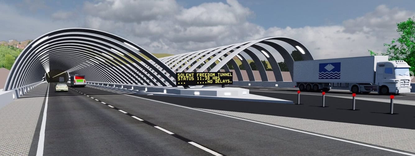 artist's impression showing traffic going into and coming out of tunnel