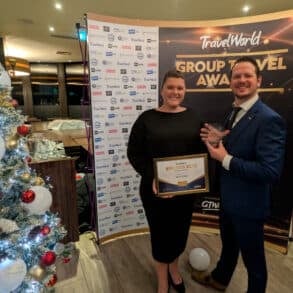 Amy Summers and Nick Weightman collect Gold for the Isle of Wight at the Group Travel Awards