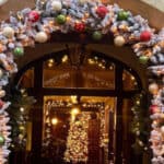 Entrance door to East Dene adorned with Christmas decorations
