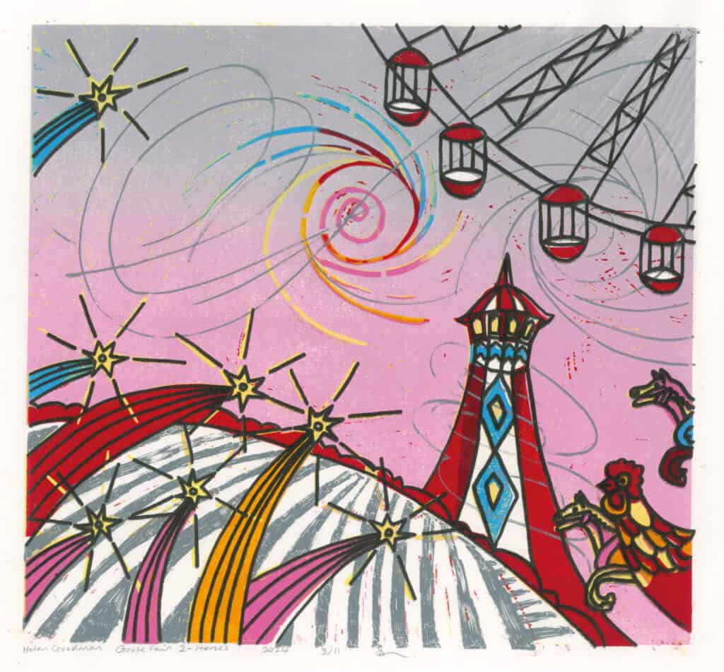 Print of a fairground scene