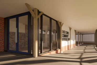 Artist's impression of the new community hub entrance under the stilts