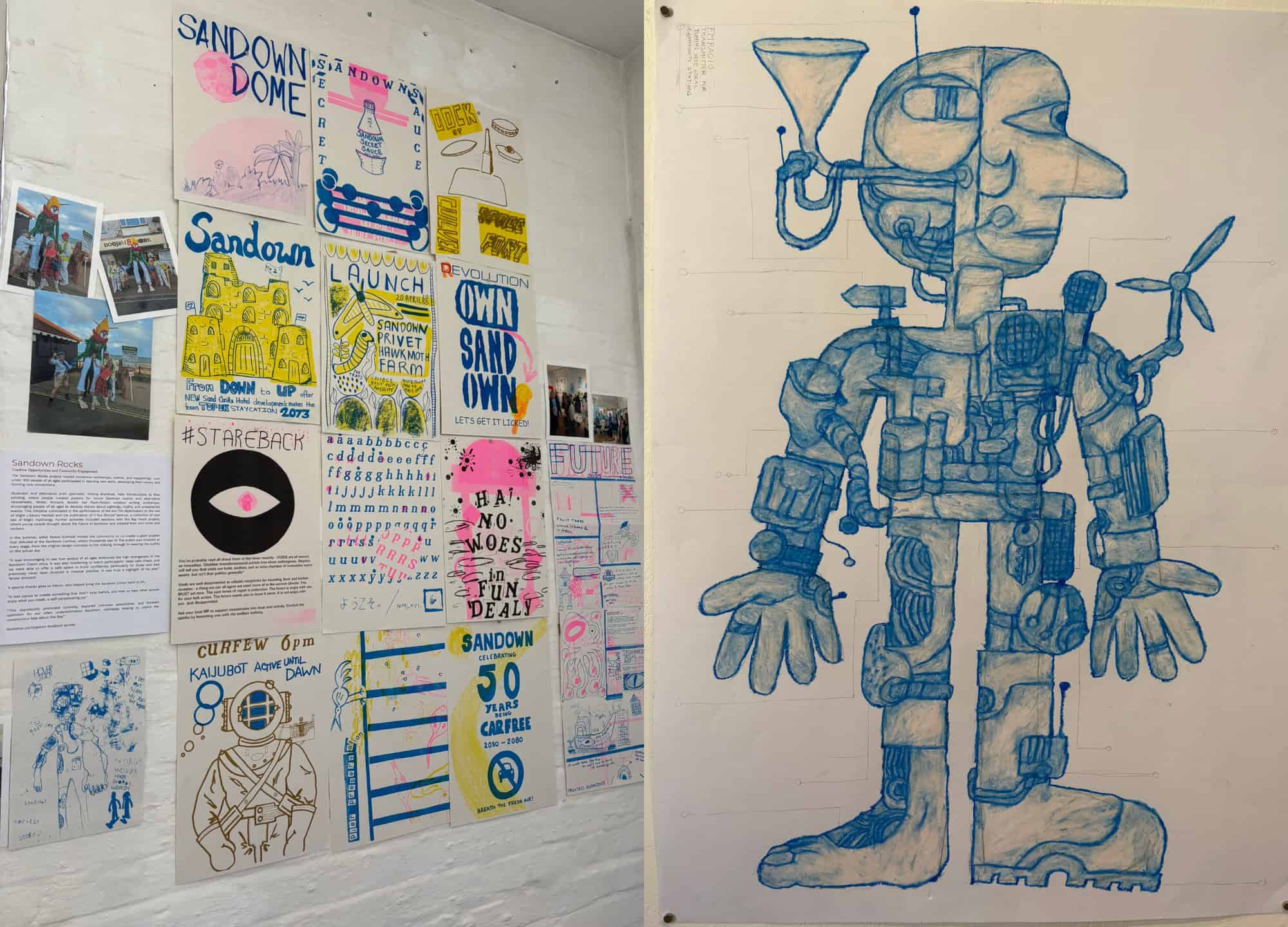Posters and drawing of an amorphous person