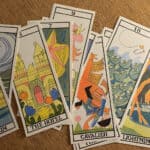 Sandown Tarot cards laid out on a table