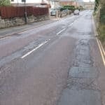 The poor condition of road through Wroxall