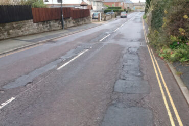 The poor condition of road through Wroxall